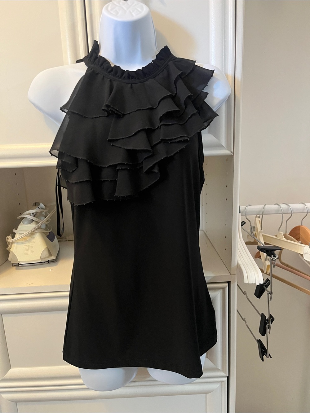 White House Black Market Black Ruffled Halter Top